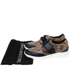 Christopher Kane Beige/Black Floral Lace Print Leather Low Top Sneakers Size 38