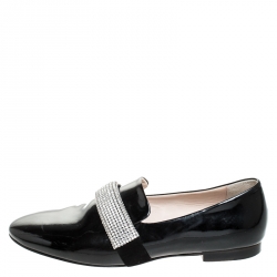 Christopher Kane Black Patent Leather Crystal Embellished Loafers Size 37