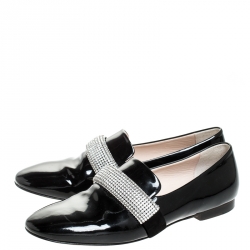 Christopher Kane Black Patent Leather Crystal Embellished Loafers Size 37