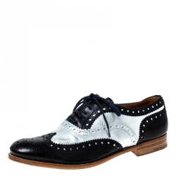 Church's Metallic Silver And Black Brogue Leather Oxfords Size 37