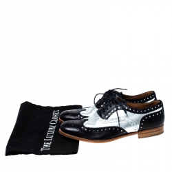 Church's Metallic Silver And Black Brogue Leather Oxfords Size 37