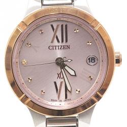 Pre Owned Citizen Pink MOP Sapphire Glass and Titanium Radio Wave Es8084-59W Women's Wristwatch 25MM