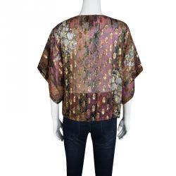 Class by Roberto Cavalli Multicolor Floral Printed Lurex Detail Silk Top S