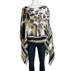 مملوكة مسبقًا توب قفطان كلاس باي روبرتو كافالي حرير طباعة حيوان S