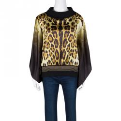 Class by Roberto Cavalli Leopard Printed Silk Wool Rib Trim Kaftan Top M