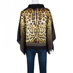 Class by Roberto Cavalli Leopard Printed Silk Wool Rib Trim Kaftan Top M