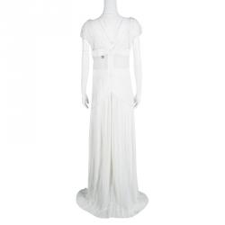 Pre Owned فستان ماكسي روبرتو كافالي كلاس أوف وايت بطيات تداخلات دانتيل بلا أكمام L