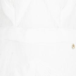 Pre Owned فستان ماكسي روبرتو كافالي كلاس أوف وايت بطيات تداخلات دانتيل بلا أكمام L