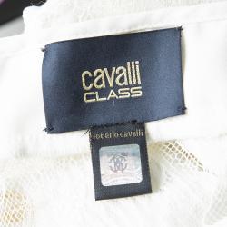 Pre Owned فستان ماكسي روبرتو كافالي كلاس أوف وايت بطيات تداخلات دانتيل بلا أكمام L