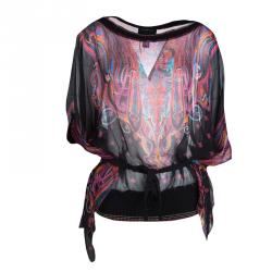 Class by Roberto Cavalli Multicolor Printed Sheer Silk Kaftan Style Top L