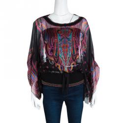 Class by Roberto Cavalli Multicolor Printed Sheer Silk Kaftan Style Top L