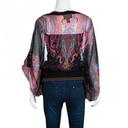 Class by Roberto Cavalli Multicolor Printed Sheer Silk Kaftan Style Top L