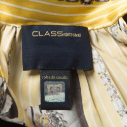 Pre Owned Class By Roberto Cavalli Yellow Printed Silk Sleeveless Top L