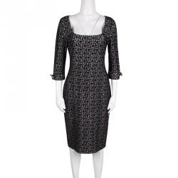 Pre Owned Class By Roberto Cavalli Monochrome Lace Long Sleeve Dress M