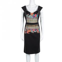 Pre Owned Class By Roberto Cavalli Black Printed Embellished Sleeveless Bodycon Dress M