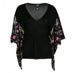 Cavalli Class Black Knit and Floral Print Kaftan Style Top M