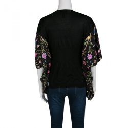 Cavalli Class Black Knit and Floral Print Kaftan Style Top M