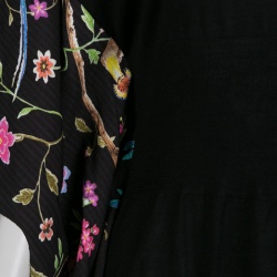 Cavalli Class Black Knit and Floral Print Kaftan Style Top M