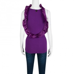 Pre Owned Class by Roberto Cavalli Purple Knit Ruffle Trim Sleeveless Top S