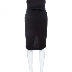 مملوكة مسبقًا Class by Roberto Cavalli Black Wool Bow Detail Belted Pencil Skirt M