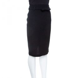 مملوكة مسبقًا Class by Roberto Cavalli Black Wool Bow Detail Belted Pencil Skirt M