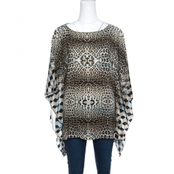 Cavalli Class Multicolor Leopard Print Kaftan Top L