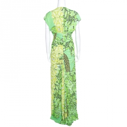 Class by Roberto Cavalli Green Printed Knit Ruched Maxi Dress M