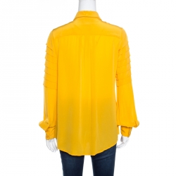 Class by Roberto Cavalli Yellow Silk Crepe Paneled Sleeve Blouse M
