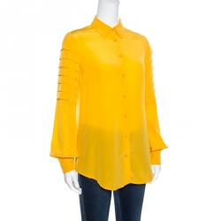 Class by Roberto Cavalli Yellow Silk Crepe Paneled Sleeve Blouse M