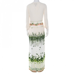 مملوكة مسبقًا فستان ماكسي كلاس باي روبرتو كافالي نمط مورد مطبوع متعدد الألوان بأكمام طويلة M