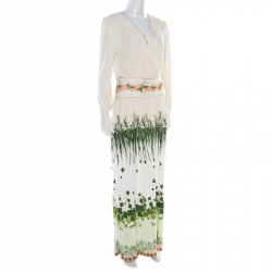 مملوكة مسبقًا فستان ماكسي كلاس باي روبرتو كافالي نمط مورد مطبوع متعدد الألوان بأكمام طويلة M