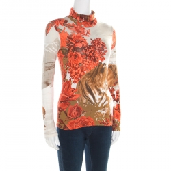 Class by Roberto Cavalli Multicolor Floral and Tiger Figure Printed Long Sleeve Top M