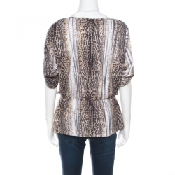 Pre Owned Class by Roberto Cavalli Multicolor Animal Printed Boat Neck Peplum Top L