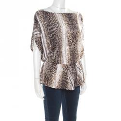 Pre Owned Class by Roberto Cavalli Multicolor Animal Printed Boat Neck Peplum Top L