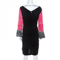 Cavalli Class Red and Black Floral Print Crepe Tunic Shift Dress M