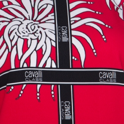 Cavalli Class Red and Black Floral Print Crepe Tunic Shift Dress M
