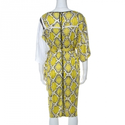 Class by Roberto Cavalli Yellow Snake Print Silk Jersey Short Sleeve Belted Dress L