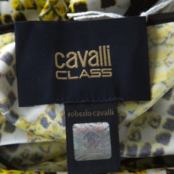 Class by Roberto Cavalli Yellow Snake Print Silk Jersey Short Sleeve Belted Dress L