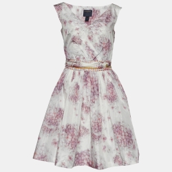 White Floral Printed Sleeveless Mini Dress