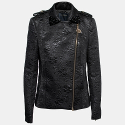Pre Owned Class by Roberto Cavalli Black Floral Jacquard Biker Jacket L