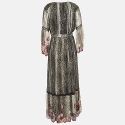 Class by Roberto Cavalli Green Animal Print Lace Insert Chiffon Maxi Dress M