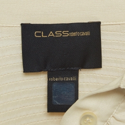 مملوكة مسبقًا Class by Roberto Cavalli Cream Chiffon Ruffled Shirt M