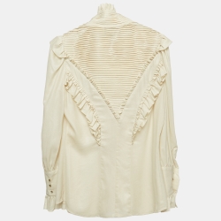 مملوكة مسبقًا Class by Roberto Cavalli Cream Chiffon Ruffled Shirt M