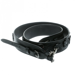 Coach Black Floral Embellished Leather Tea Rose and Tooling Bag Strap