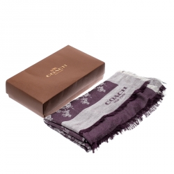 Coach Purple Silk Wool Horse And Carriage Oversized Square Scarf