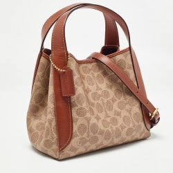 Pre Owned Coach Brown Signature Coated Canvas Hadley Hobo