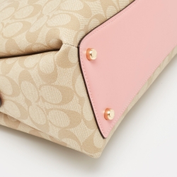 Pre Owned Coach Pink/Beige Signature Coated Canvas and Leather Lillie Carryall Satchel