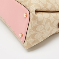 Pre Owned Coach Pink/Beige Signature Coated Canvas and Leather Lillie Carryall Satchel