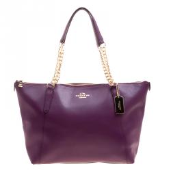 Coach Purple Leather Ava Chain Tote