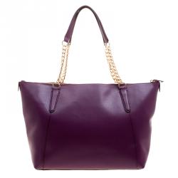 Coach Purple Leather Ava Chain Tote